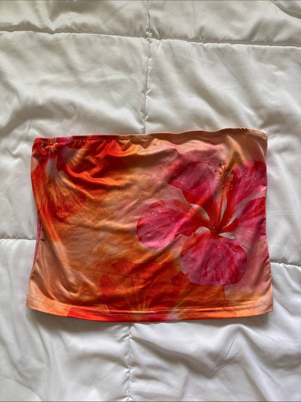 Women's Strapless Floral Top in Orange and Pink